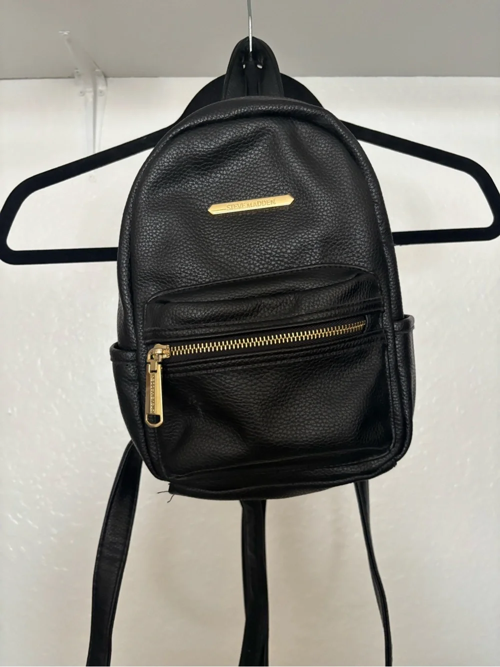 Steve Madden Black Pebbled Mini Backpack with Gold Accents